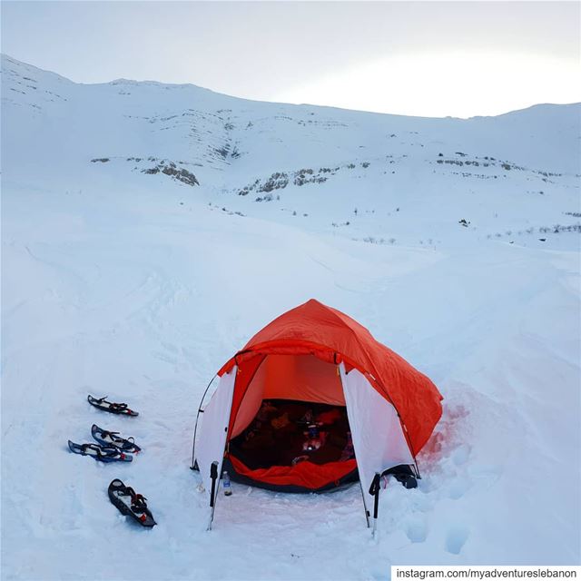 Snow-camp sunrise 🤩❄  myadventureslebanon mountaineering ... (Mount Sannine)