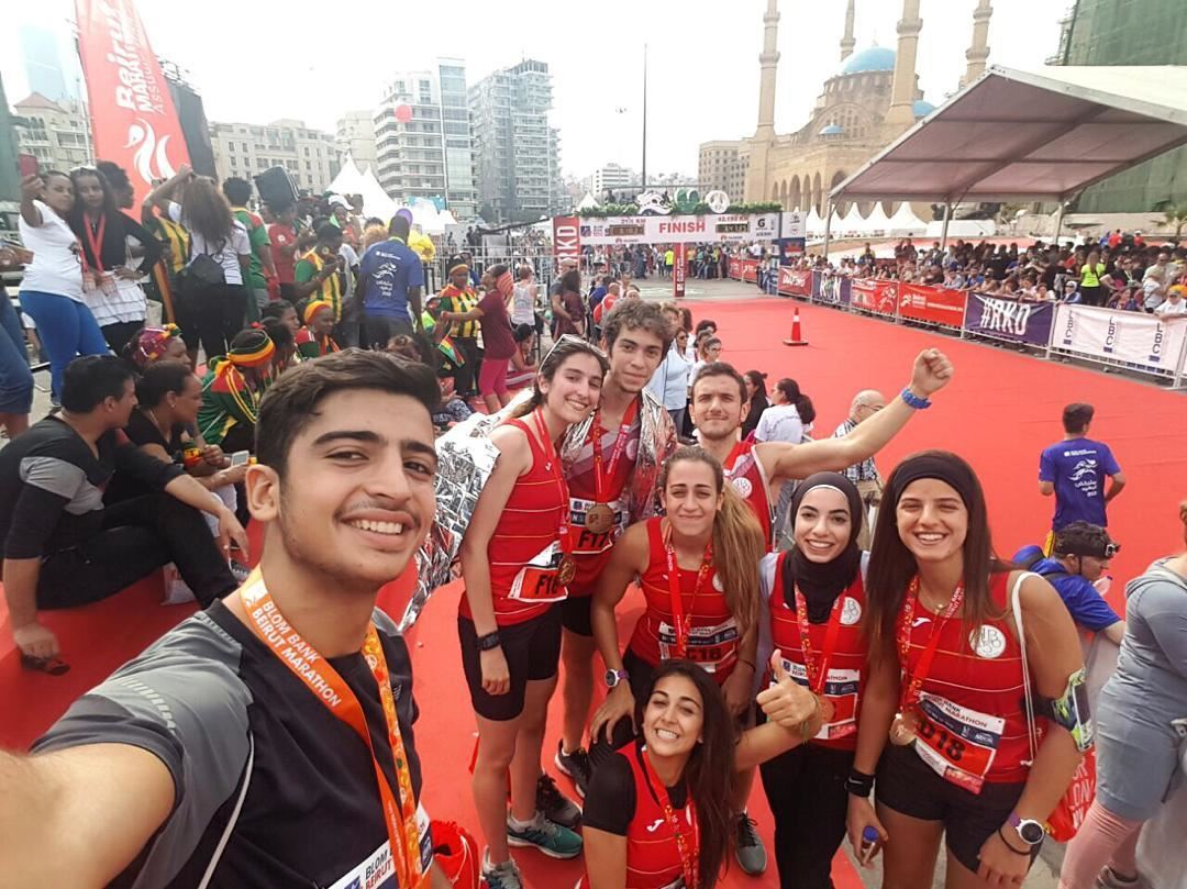 Some team spirit at the finish line of the Beirut Marathon🎊🎉🏃🏃 