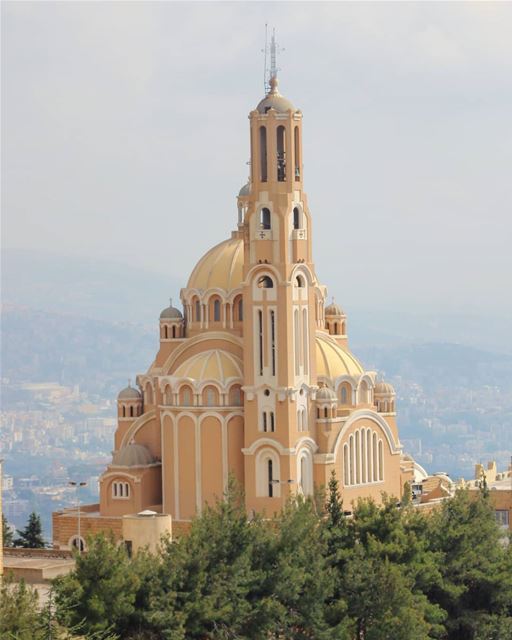 St. Paul's Cathedral, as seen from the top of Our Lady of Lebanon, in... (Harîssa, Mont-Liban, Lebanon)