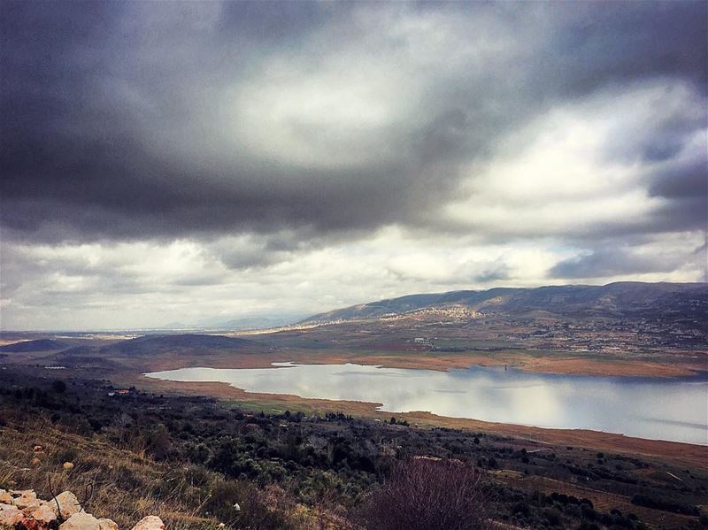 Still Water, Angry Sky 💙🖤.......... lebanon  lebanon_hdr ... (Qaraaoun, Béqaa, Lebanon)