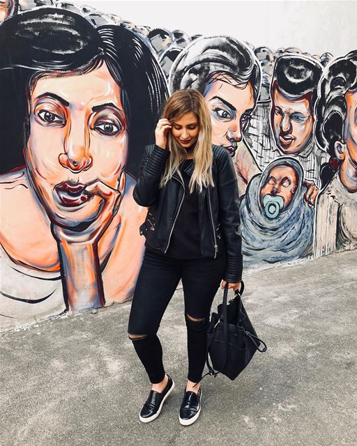 Street art and black leather 🖤 enjoy the holidays! 🎇 YaraLivingLife ..... (Beirut, Lebanon)