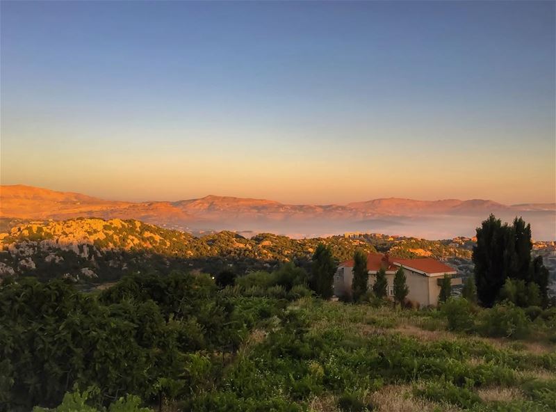 Strip of  fog in the valley at  dusk yesterday  mountain  landscape ...