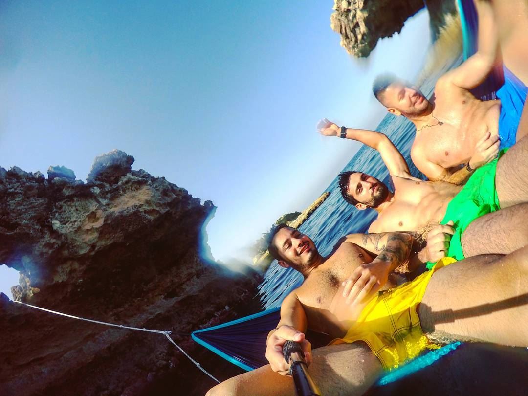  summer sunday friends hammock blue yellow green beach ocean cliff...