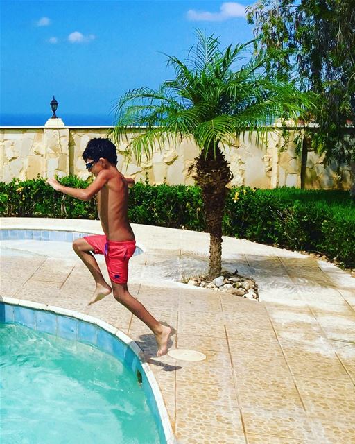  summer2016  swimming  sunshine jumpman  kidsfashion  blue sky palm  pool ...