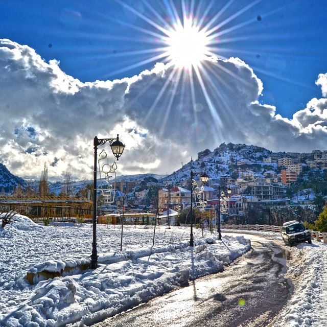 Sunny n chilly day in Jezzine today Awesome snowy road and super bright...