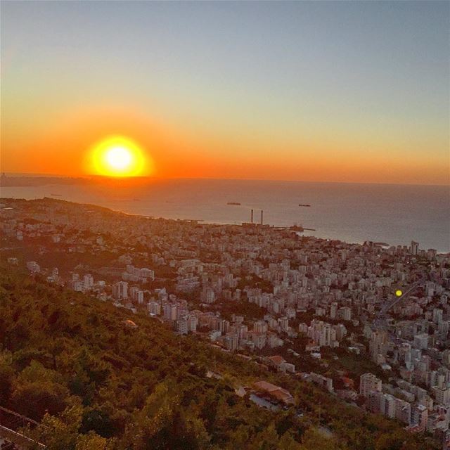  sunset  colors  panorama  view  sea  horizon  city  igers  igdaily ... (Junieh, Harissa - Lebanon)