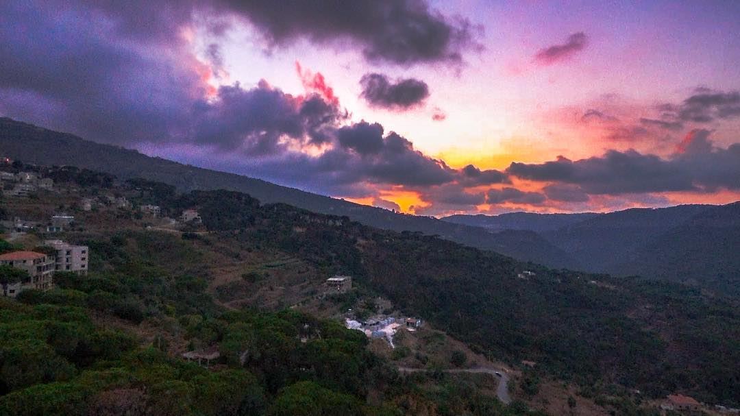 Sunset + drone ..Shot with parrot bebop 2 power. lebanoninapicture... (Arsoûn, Mont-Liban, Lebanon)