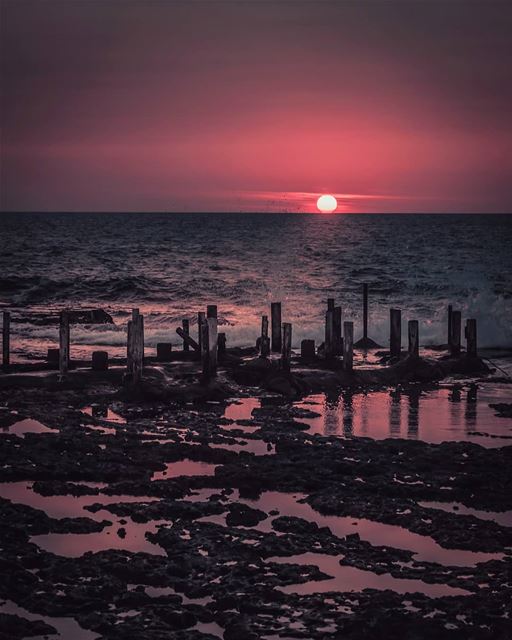  sunset  poles  sea  sky  clouds  rocks  byblos  lebanon  snapshot  photo ... (Byblos, Lebanon)