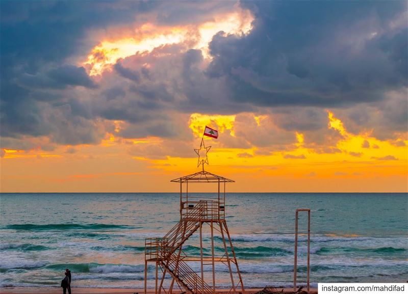 🌅🌅............. Sunset pysglb snow sea beirut clouds... (Beirut, Lebanon)