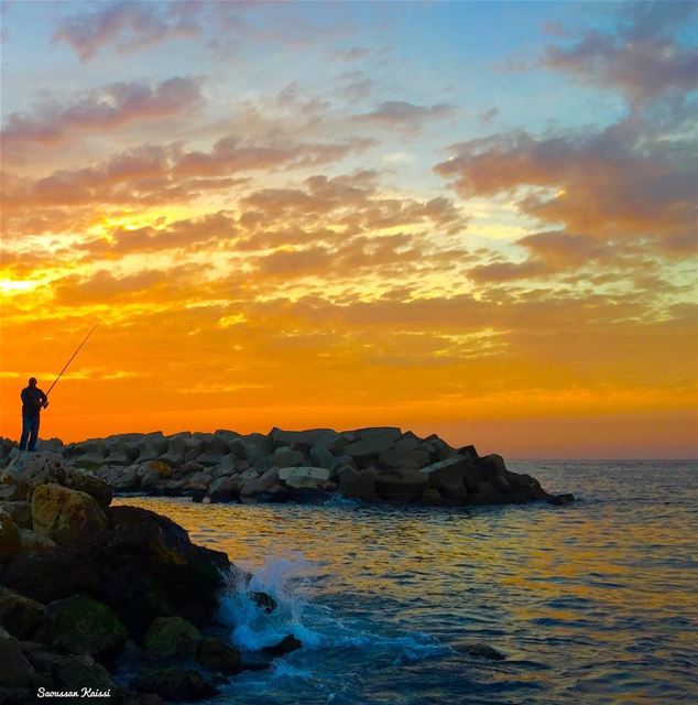  sunset  sea  colors  fisherman  waves  beirut ...