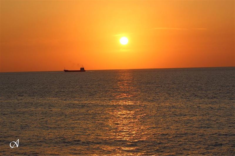  sunset  sun  sky  cloud  reflection  sea  water  ship  transportation ... (Rmeileh)