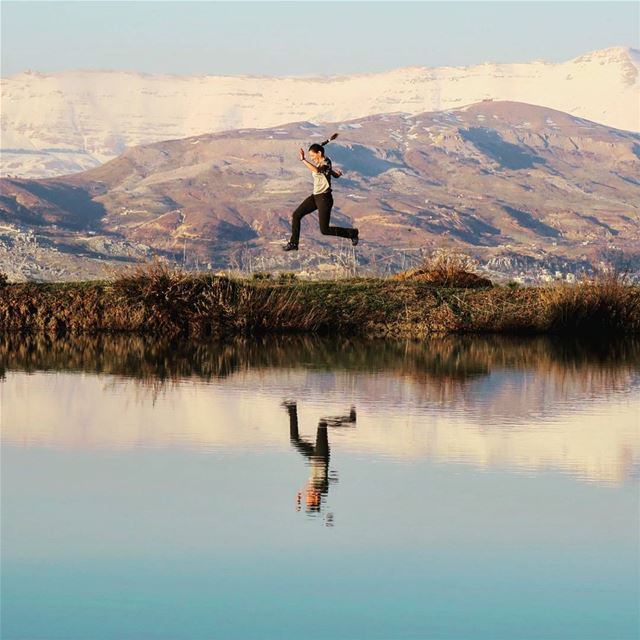 Super Girl! lake  mountains  snow  mirror  jump  nature  landscape  hike ...