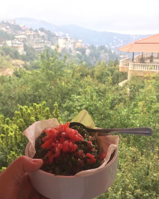  Tabouleh anyone !! 🥗🥗🥗🥗🥗🥗🥗🥗 lebanese  lunch time  amazing view ...