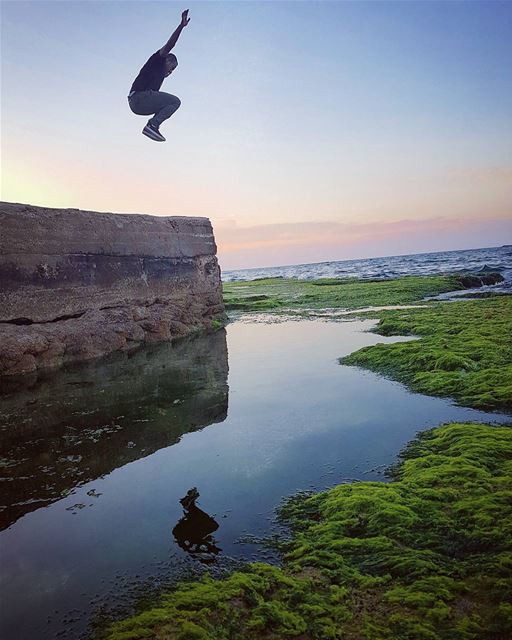 tb  sour  beach  jump  southlebanon  sunset  water  reflection  fly  ... (Tyre, Lebanon)
