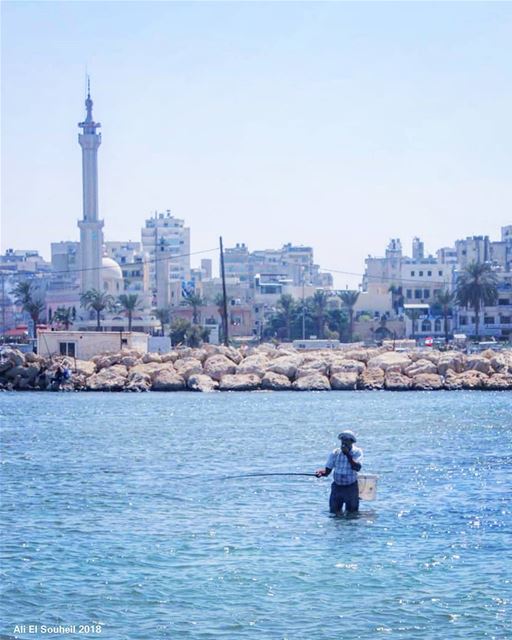  tb  tripoli  fisherman  sea  northlebanon   boat  sea  mosque  sky  water... (Tripoli, Lebanon)