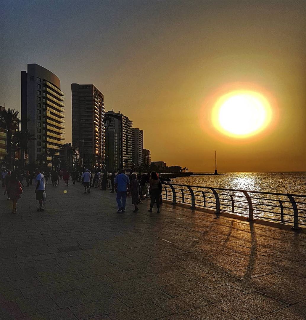 The big ball over the sea  sun  sunsetsky  sunset  livelovebeirut ... (Manara Beyrouth)