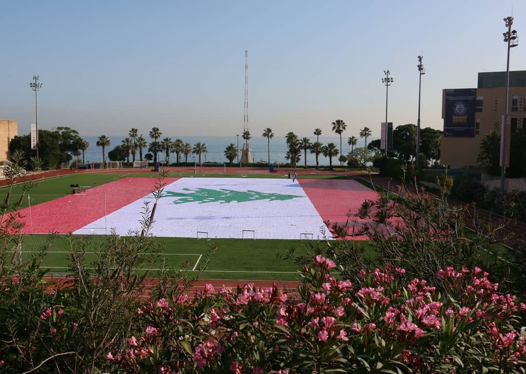 The biggest mosaic flag in the world. Witnessing a Guinness moment at AUB... (American University of Beirut (AUB))