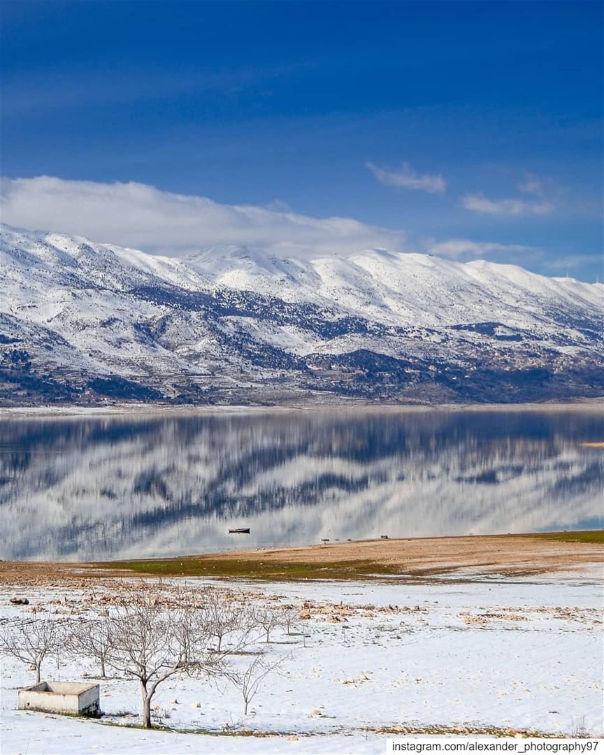 The calm after the storm ❄️🏔️ - Beautiful reflections on Lake Karouun,... (West Bekaa)