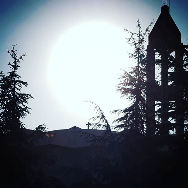 The Church of Saint Charbel in Lebanon.  latergram  trees  silhouette ... (Mazar Saint Charbel-Annaya)