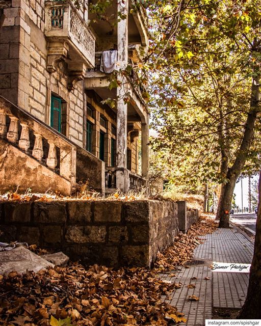 The falling leaves.. the golden rays on the streets, and an old mansion...... (Sawfar, Mont-Liban, Lebanon)