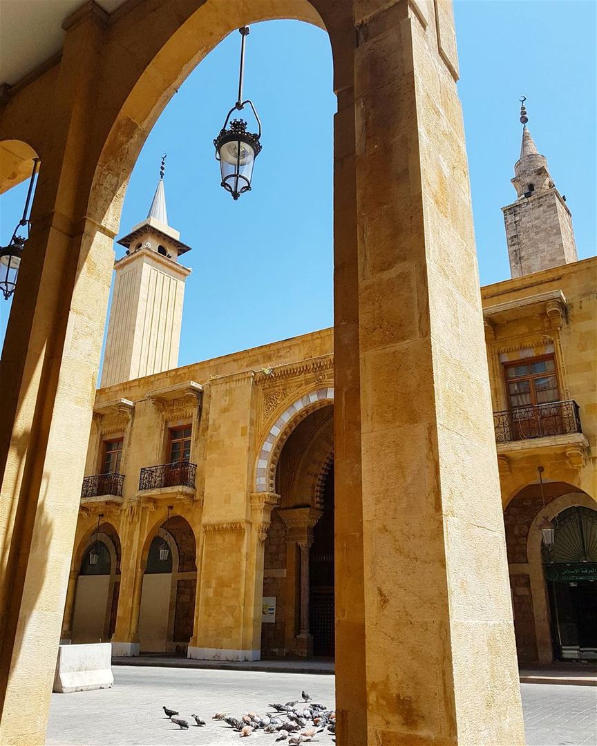 The Grand Omari Mosque is seen here through the limestones arcades. It was... (Al Omari Mosque)