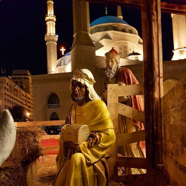 The kings bearing gifts to a baby jesus in a makeshift manger in front of... (Downtown Beirut)