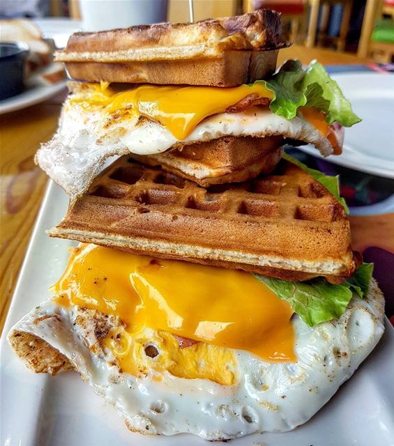 The Loaded Egg Bacon Cheese Waffle! (Buffalo Wings & Rings - Lebanon)