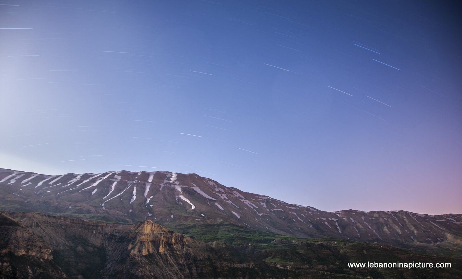 The Northern Lebanese Mountain With the Visible Star Trail