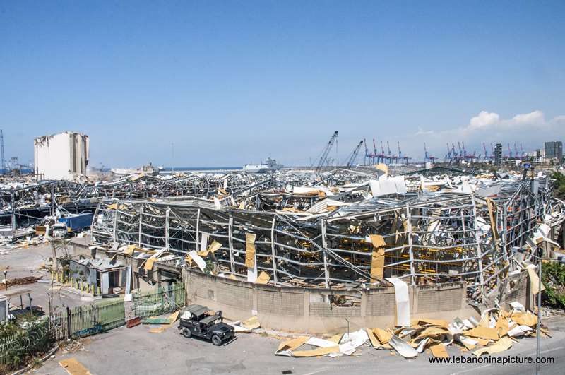 The port area where their used to be big refrigerators, all destroyed because of the Beirut Port Explosion