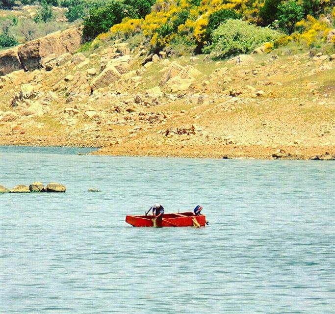 The Red Felucca 🚣  lake  quaraounlake  westbekaa  bekaavalley  lebanon ... (Lake Qaraoun)