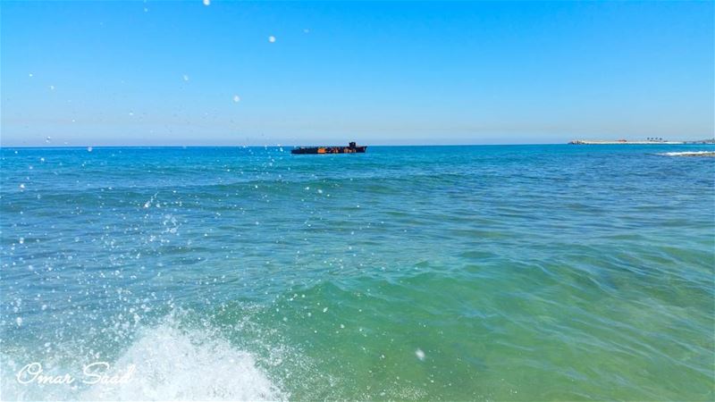 The remains of a ship ran off the coast of Jiyyah  ship  sea  seascape ... (Jiyeh Villa Boustany)