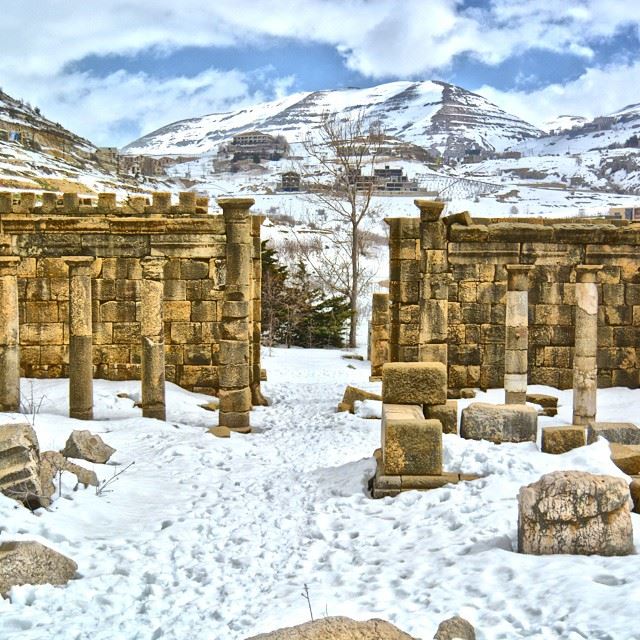 The ruins of Faqra-kfarzebian covered by snow last days of February. ...
