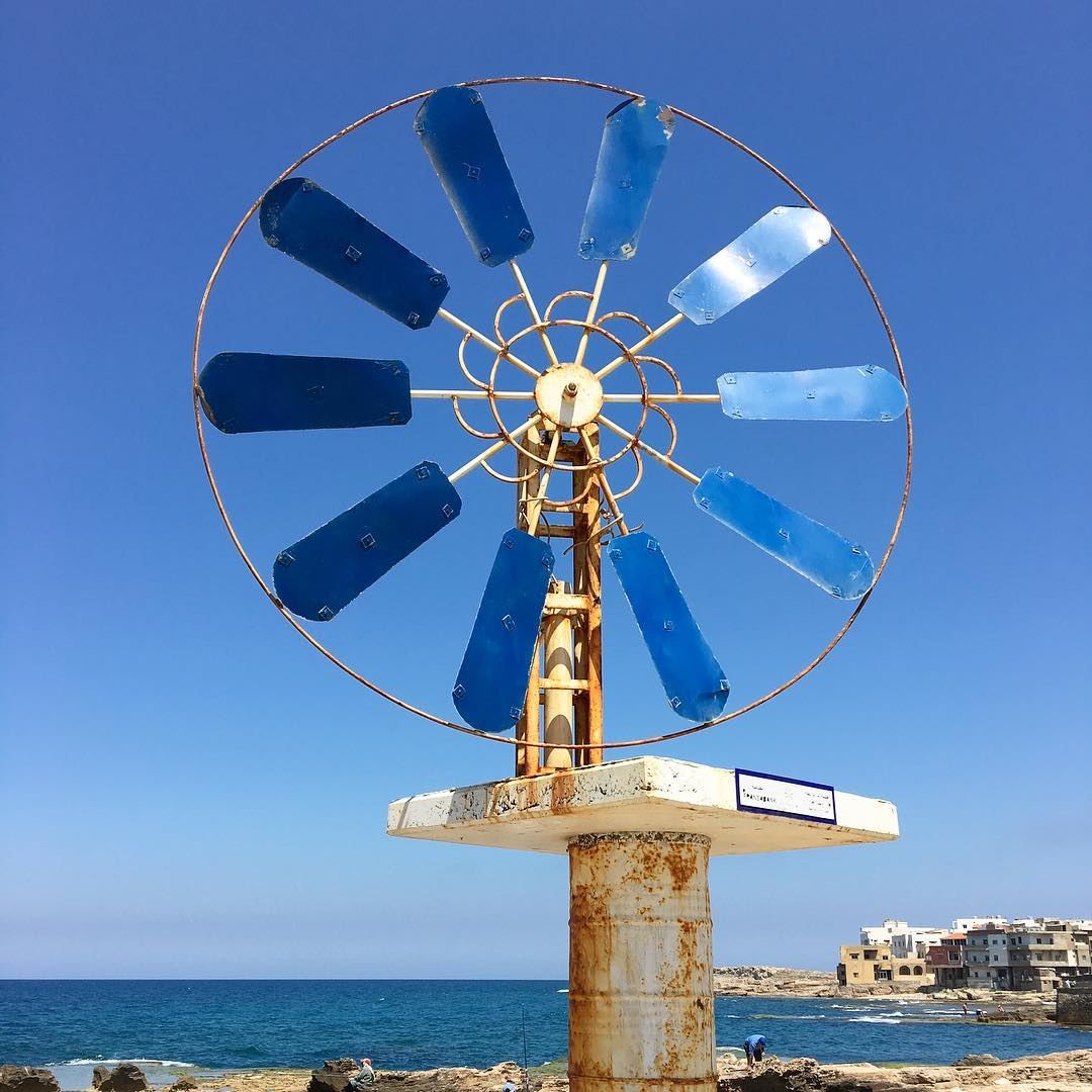 The windmills of Enfeh, Lebanon 🇱🇧 view from @albaydar.anfeh ........ (Anfeh - Koura sea)