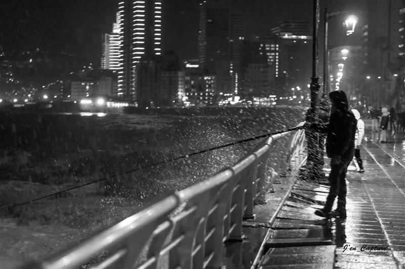 There's a fine line between fishing and just standing on the shore like an... (Ain El Mreisse, Beyrouth, Lebanon)