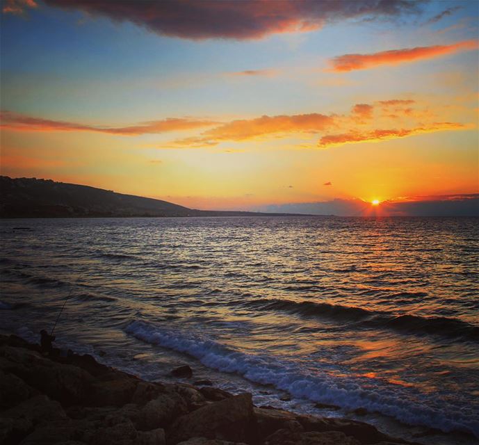 "There's never one sunset the same." sunset  sun  ray  rays  orange  sea ... (Corniche El Mina Tripoli)