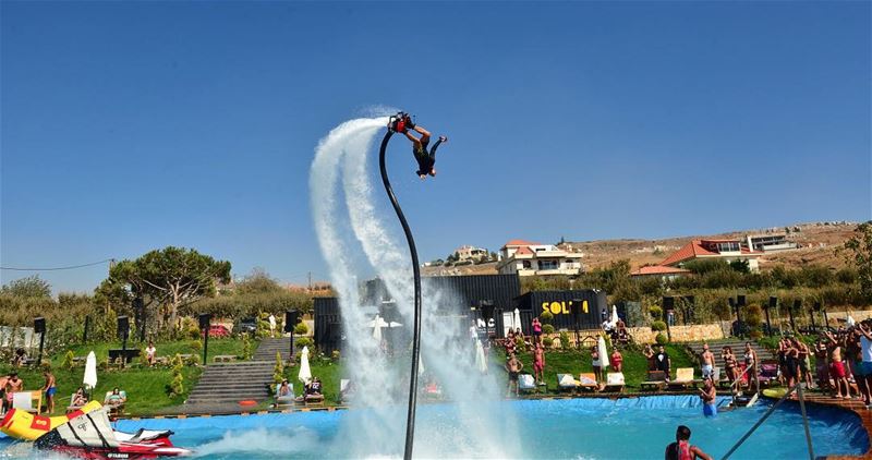 This is how we do it  flyboardlebanon Pool Show @solemzaarour. Speacial... (SOLEM Zaarour)