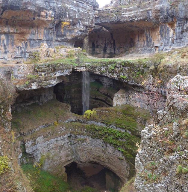 This three-layered waterfall Baatara Gorge can be found in Tannourine in... (Baatara gorge waterfall)