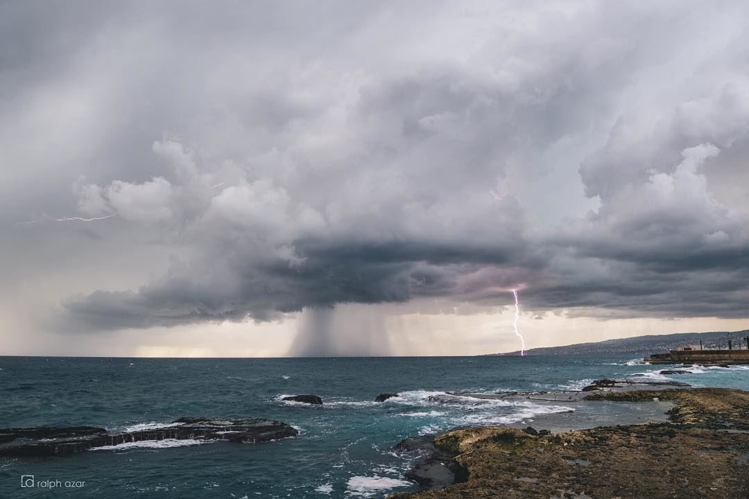  thunderstorm of the coast of  byblos🌩⛈ nature  sea  storm  rain  autumn...