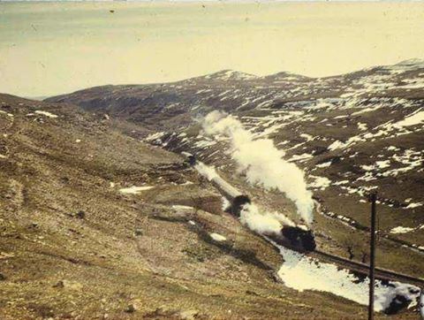 Train crossing the snow sheds of Dahr Al Baydar Photo By John Knowles 1972 .