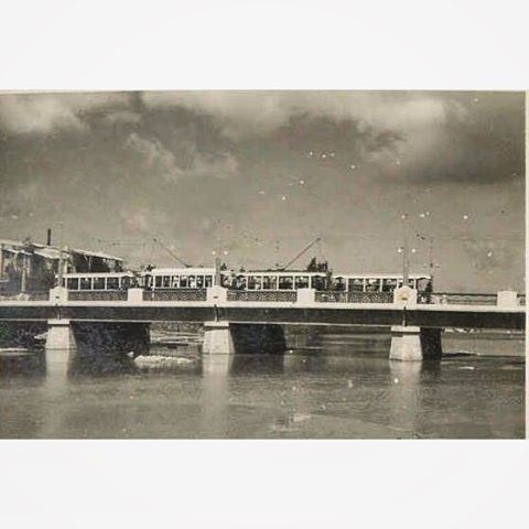 Trams Crossing The Bridge Of Nahr Beirut in 1942 .
