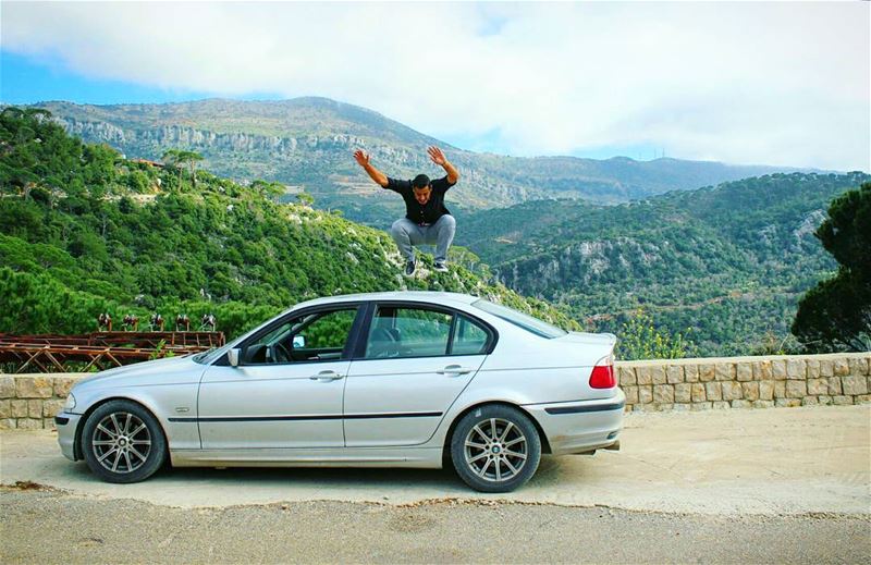  trying  to  fly  flying  jump  car  me  crazy  fun  car  bmw ... (Jezzîne, Al Janub, Lebanon)