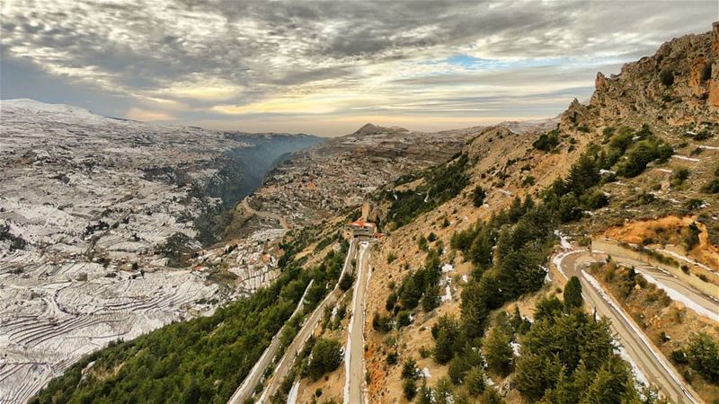 Two seasons in one frame.The area on the right is exposed to the sunlight... (Bcharreh, Liban-Nord, Lebanon)