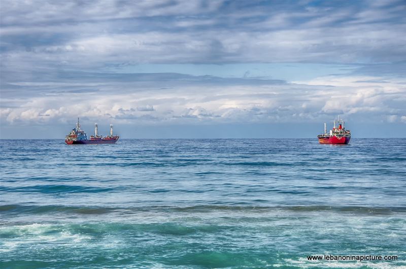 Two Ships Waiting on the Horizon (Saida, Lebanon)