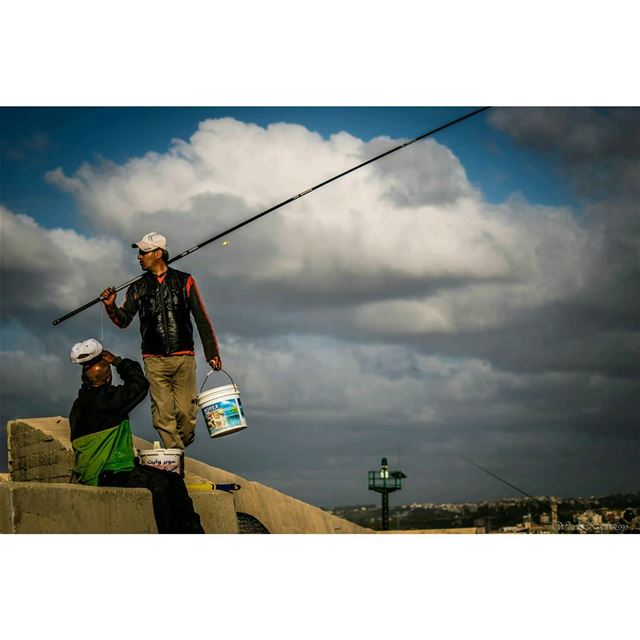  tyre  lebanon  men  fishing  fishinglife  sky  clouds  cloudy  skyline ... (Tyre, Lebanon)