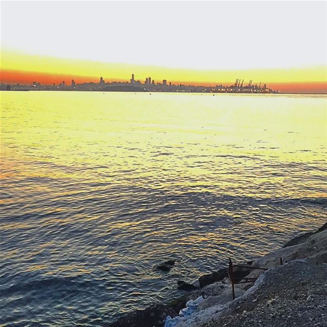 View on Beirut from the coastal road at dawn  cityscape  landscape  coast ...