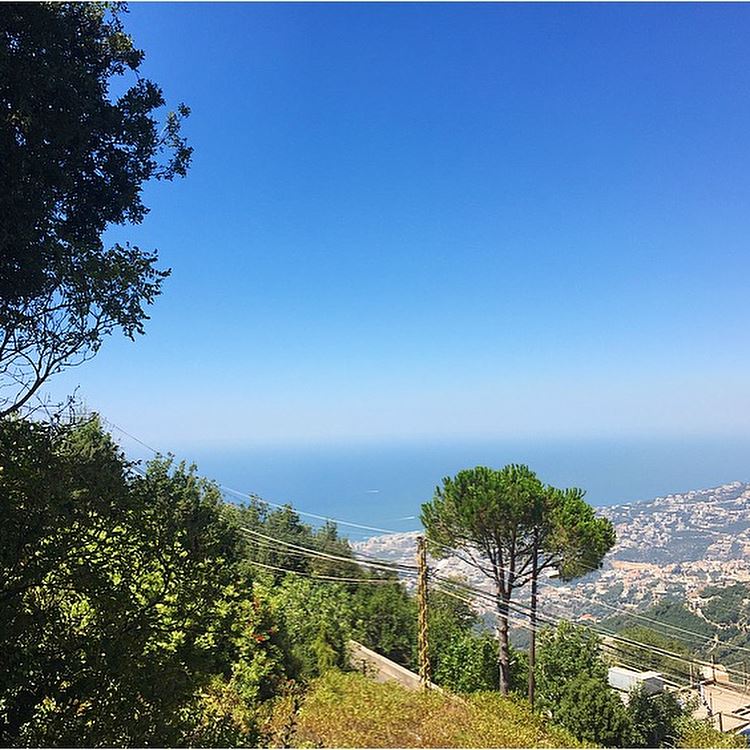 🌳🏡💙 village  nature  sky  trees  sea  beautiful  view  livelovenature ... (Bzoummâr, Mont-Liban, Lebanon)
