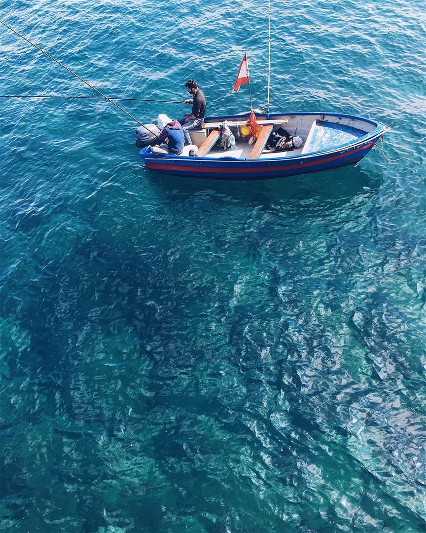 Water heaven 💙💚💙  water  terquoise  sea  ocean  fishing  boat  lebanon ... (Beirut, Lebanon)