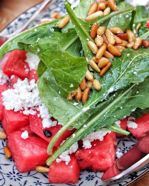 Watermelon and feta salad at @junkyardbeirut 's new concept - Arguileh... (Arguileh Yard)