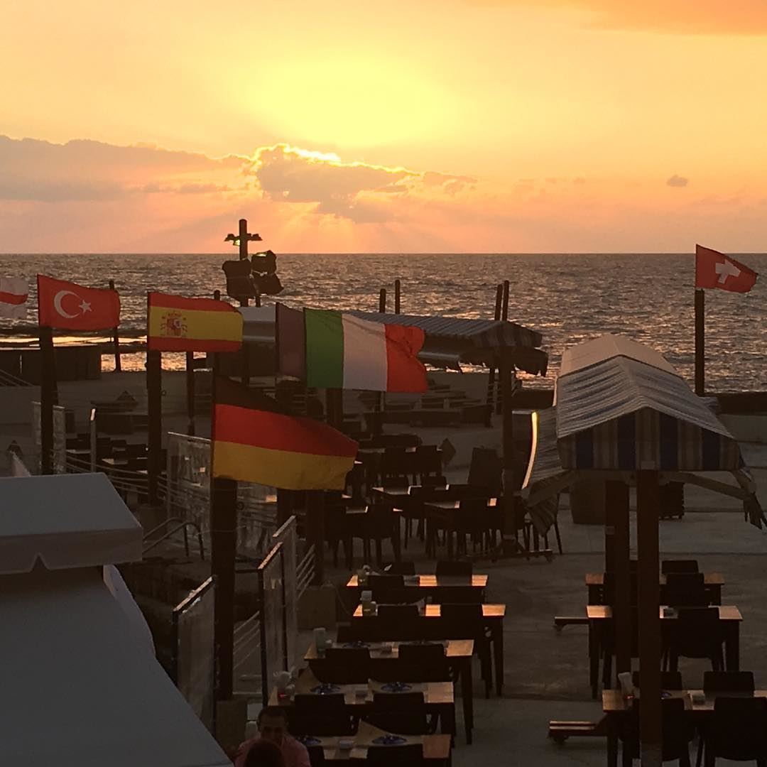 We are sooo ready for the Euro Cup tonight! The sun is down. The flags are... (Al Marsa - Byblos Sur Mer)