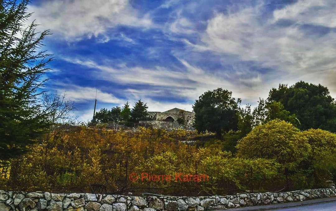  welcome  autumn  yellow  leaves  cloudy  blue  sky  clouds  old  lebanese... (Annaya-mar charbel)